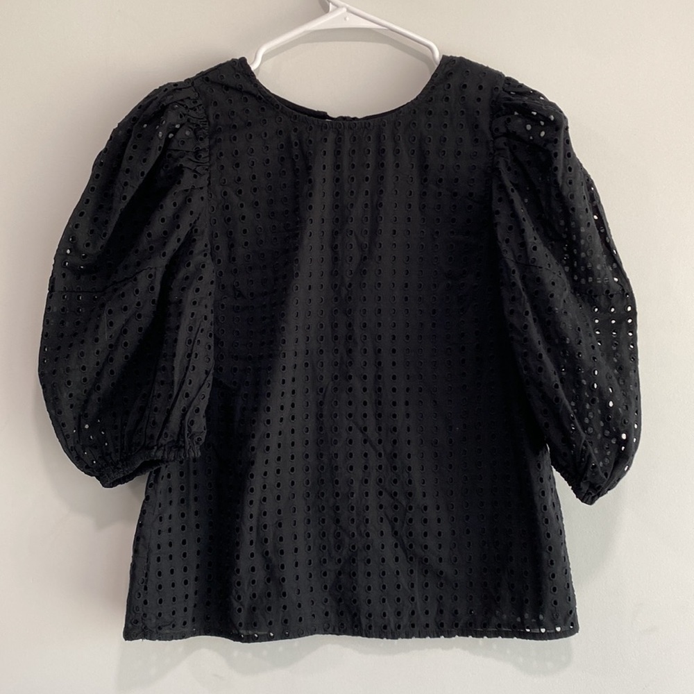A New Day™ Women's Short Puff Sleeve Eyelet Top Light Black Size XS